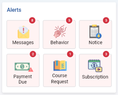 Alerts and quick access panel in openSIS student dashboard